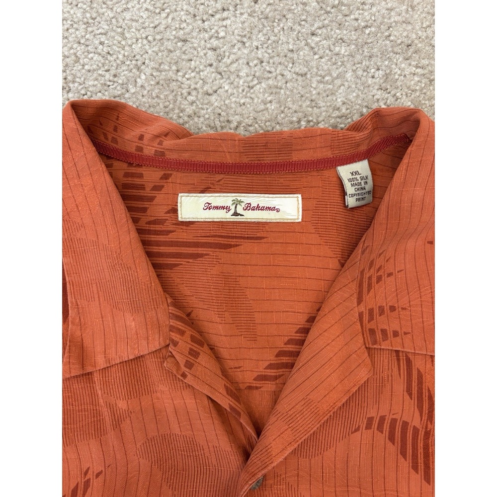 Tommy Bahama 100% Silk Camp Shirt Mens XXL Orange Tropical Floral Hawaiian